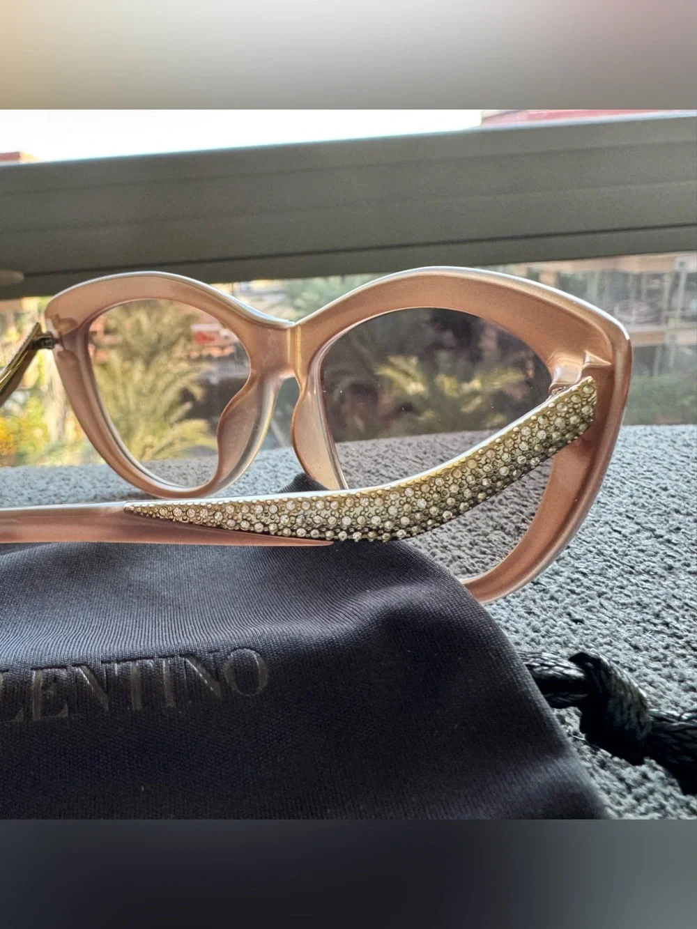 Valentino Rose Gold Gradient Cat-Eye Sunglasses with crystals.